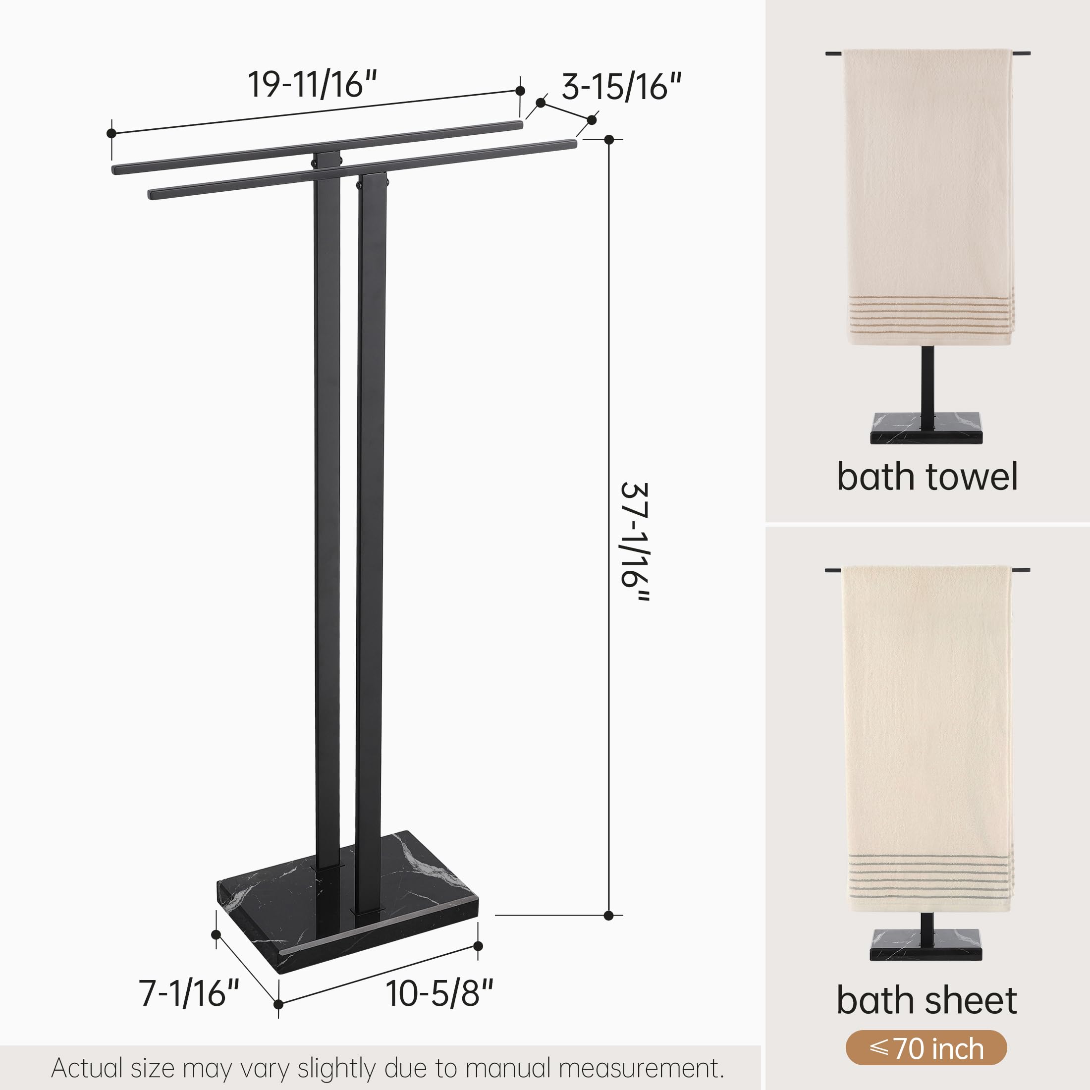 KES Standing Towel Rack with Black Natural Marble Base, 2-Tier Towel Rack Stand for Bathroom Floor, Bath Towel Holder Fits Bath Towel & Hand Towel,18/8 Stainless Steel, BTH217-BBK