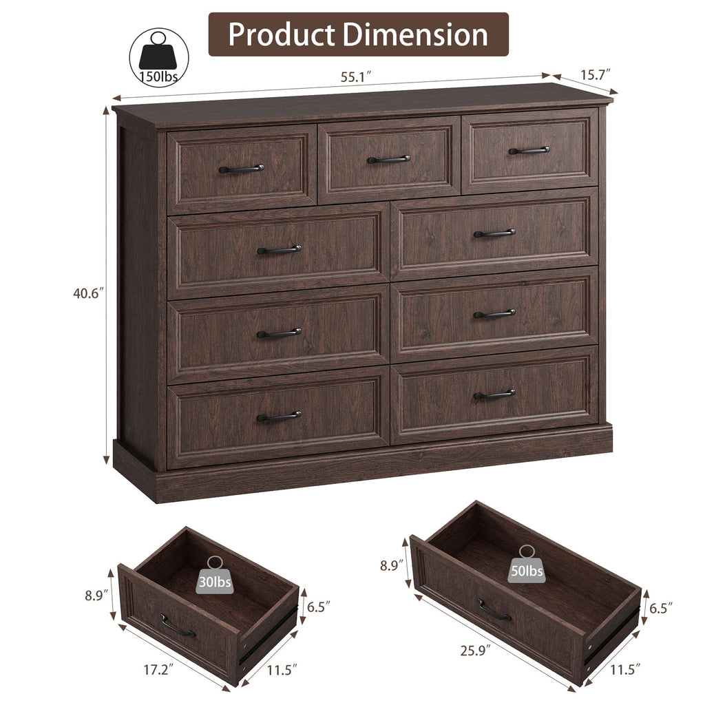 Farmhouse 5 Drawers Dresser for Bedroom, 44" Tall Brown dresser Wood Rustic Chest of Drawers with Wide Metal Handle,Natural Texture,Drawer Organizer for Bedroom,Living Room,Hallway and Entryway