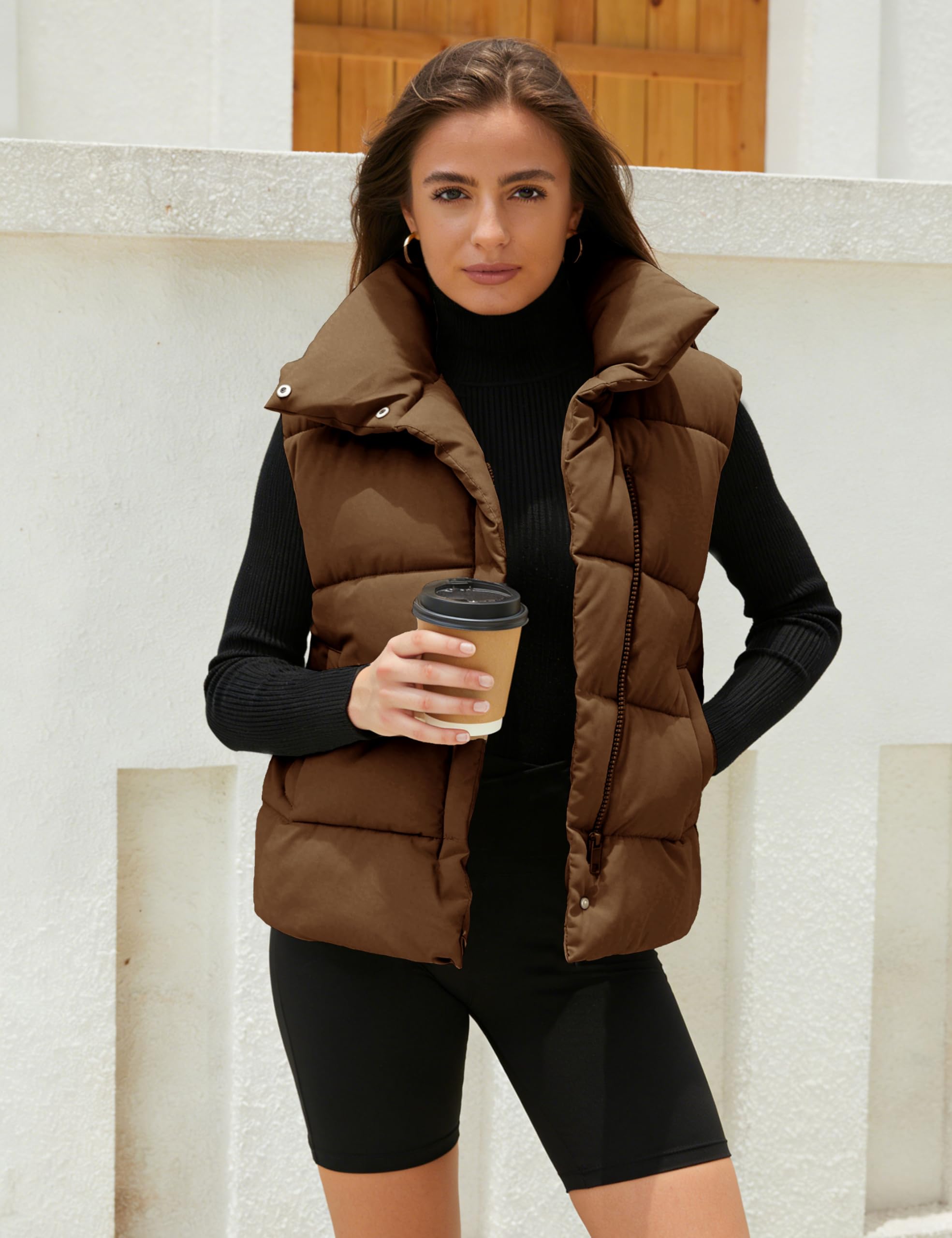 Himosyber Womens Puffer Vest Sleeveless Casual Loose Winter Warm Lightweight Stand Collar Down Jacket Coats