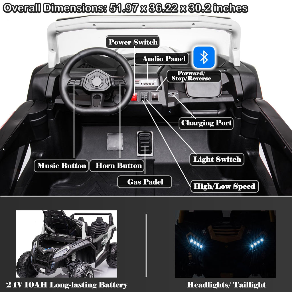NEWQIDA XXXL 24V Ride On Toys for Big Kids UTV 2 Seater Electric Car w/Remote Control, 4WD Off-Road Side by Side, Max 220lbs, 24.8" Spacious Seat, EVA Tires, Up to 5.6 MPH, Rear Shock Absorbor, Black