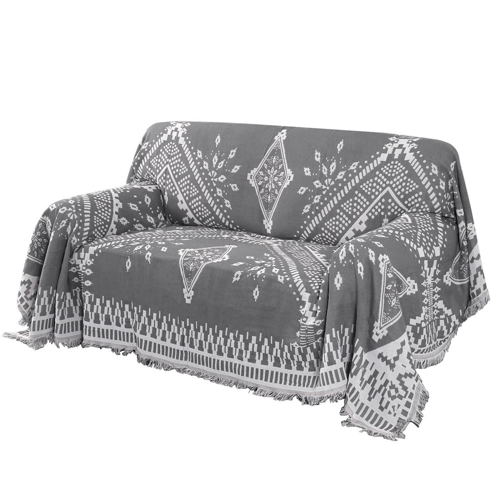 H.VERSAILTEX Cotton Sofa Covers Couch Cover Sofa Slipcover for Most Shape Sofas, Feature Thick Woven Jacquard Seamless with Tassels, Multi-Use Decorative for Couch (Medium: 71" x 91", Green)