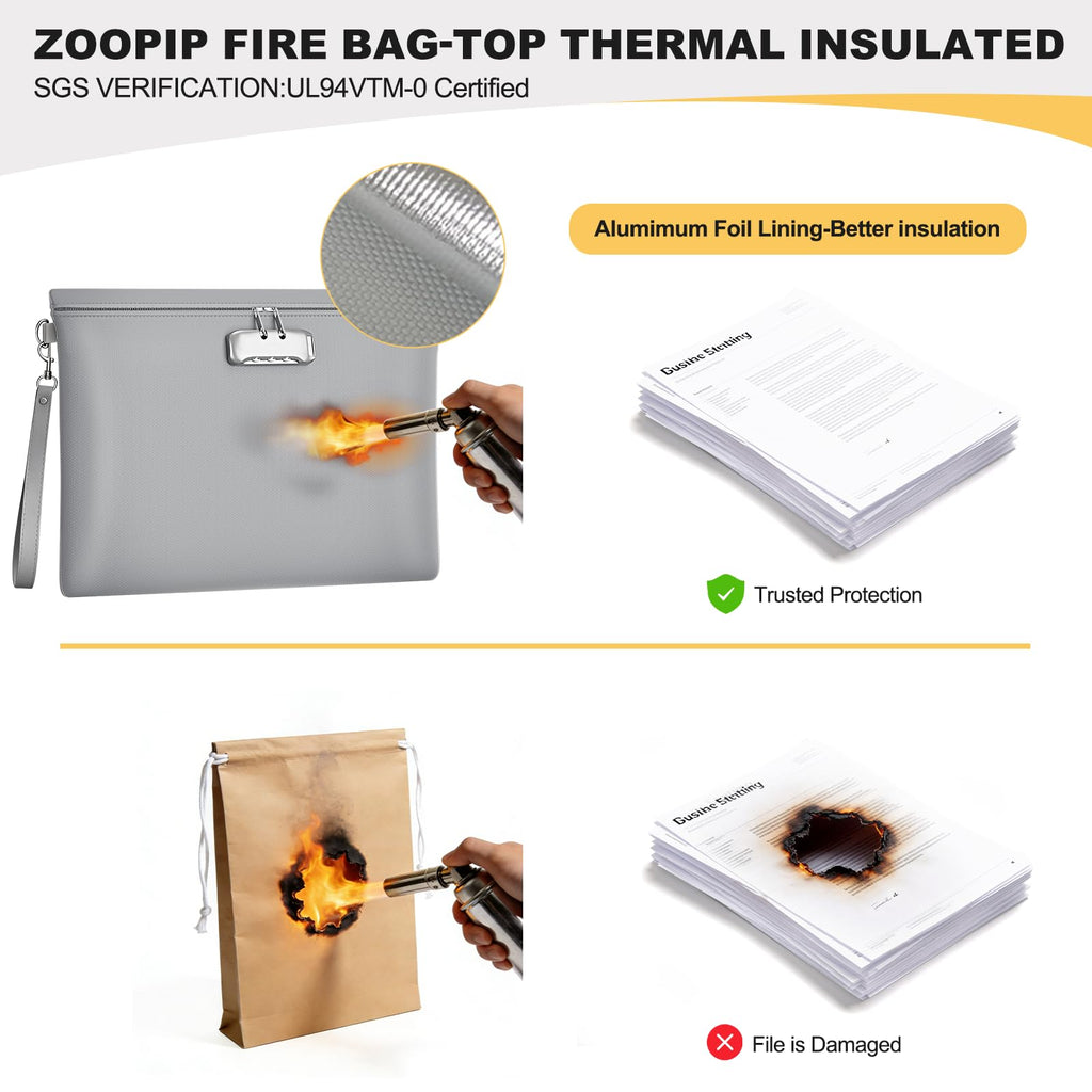 Fireproof Money Bag with Lock, 11.2"x7.6" Fireproof Cash Bag with Zipper Closure, Storage Pouch for A5 Size Document, Cheque, Cash, Cell Phone, Tablet, Credit Card, Passport, Jewelry (Black)