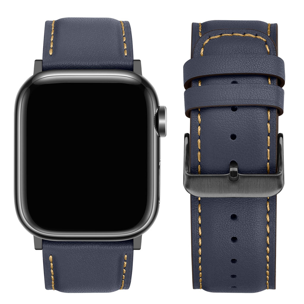 Tasikar Bands Compatible with Apple Watch Band 42mm (Series11/10) 41mm 40mm 38mm Men Genuine Leather Replacement Bands Compatible with Apple Watch SE Series 11 10 9 8 7 6 5 4 3, Black