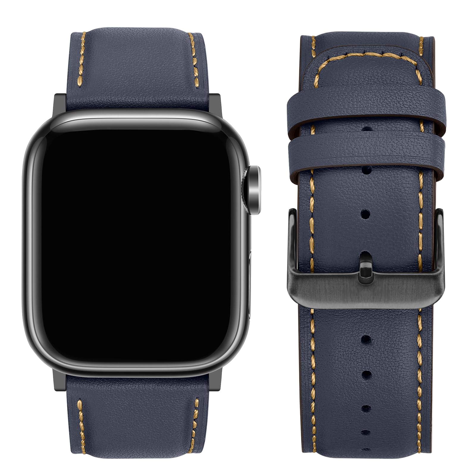 Tasikar Bands Compatible with Apple Watch Band 42mm (Series11/10) 41mm 40mm 38mm Men Genuine Leather Replacement Bands Compatible with Apple Watch SE Series 11 10 9 8 7 6 5 4 3, Black