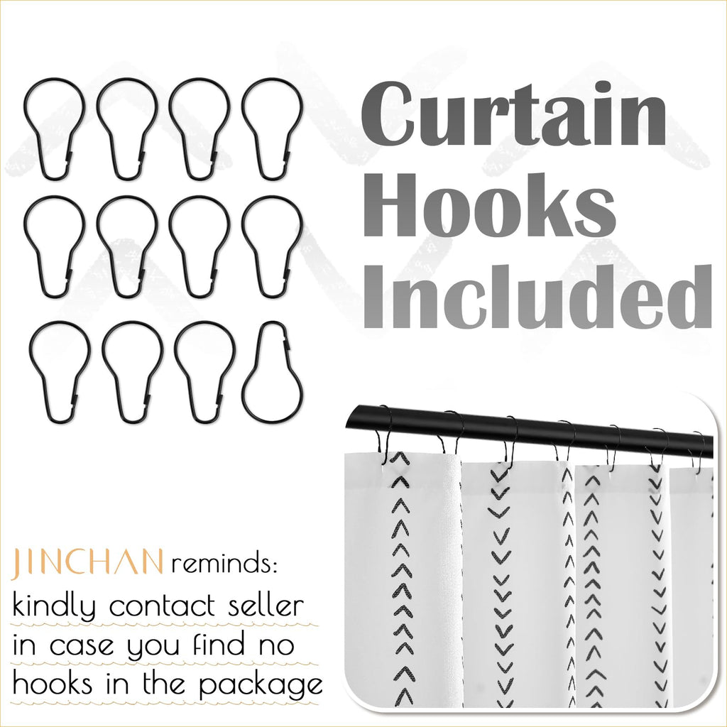 jinchan Small Stall Black and White Shower Curtain 36x72 Inches Inky Herringbone Chevron Zig Zag Waterproof Fabric Modern Farmhouse Shower Curtains for Bathroom with 7 Hooks