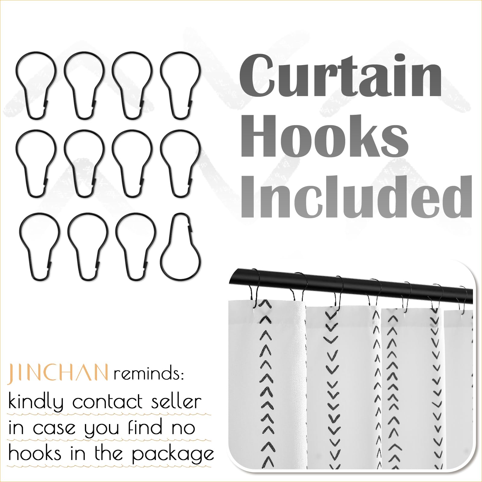 jinchan Small Stall Black and White Shower Curtain 36x72 Inches Inky Herringbone Chevron Zig Zag Waterproof Fabric Modern Farmhouse Shower Curtains for Bathroom with 7 Hooks