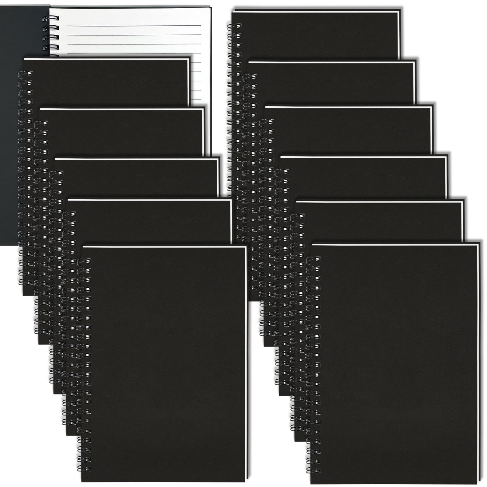 4Pack Small Spiral Notebook A5, 8.25x5.5” 120 Lined Pages Black & Red Wide Ruled Spiral Journal Bulk Blank Kraft Cover Spiral Bound Notebook & Writing Pads for Home Office Meeting Work Note Taking