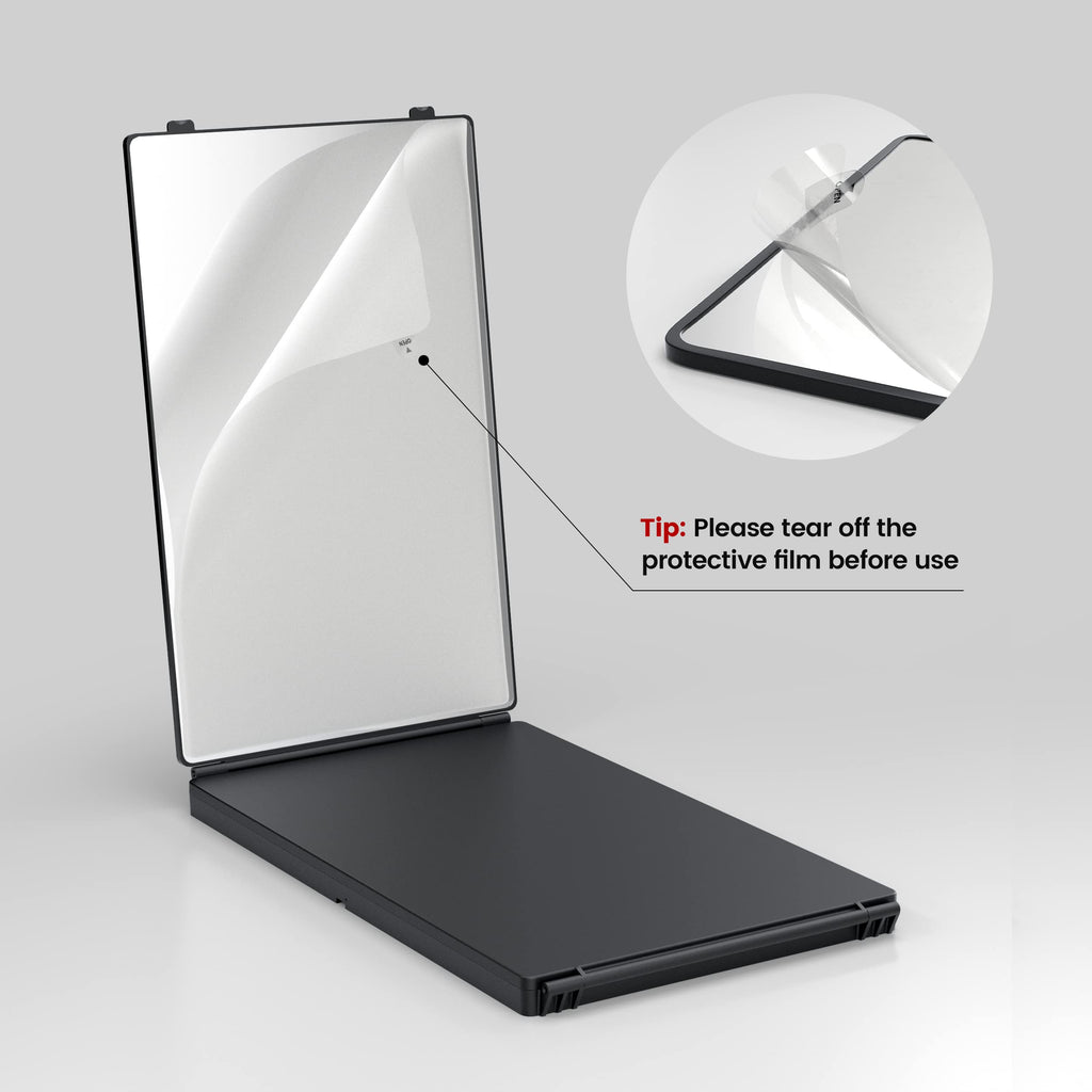 JUSRON 360 Viewing Angle Self Hair Cutting Mirror, Clear Anti-Fog HD Glass, USB Rechargeable, Easy to Use, Height Adjustable, Portable, Good Choice for Gifts