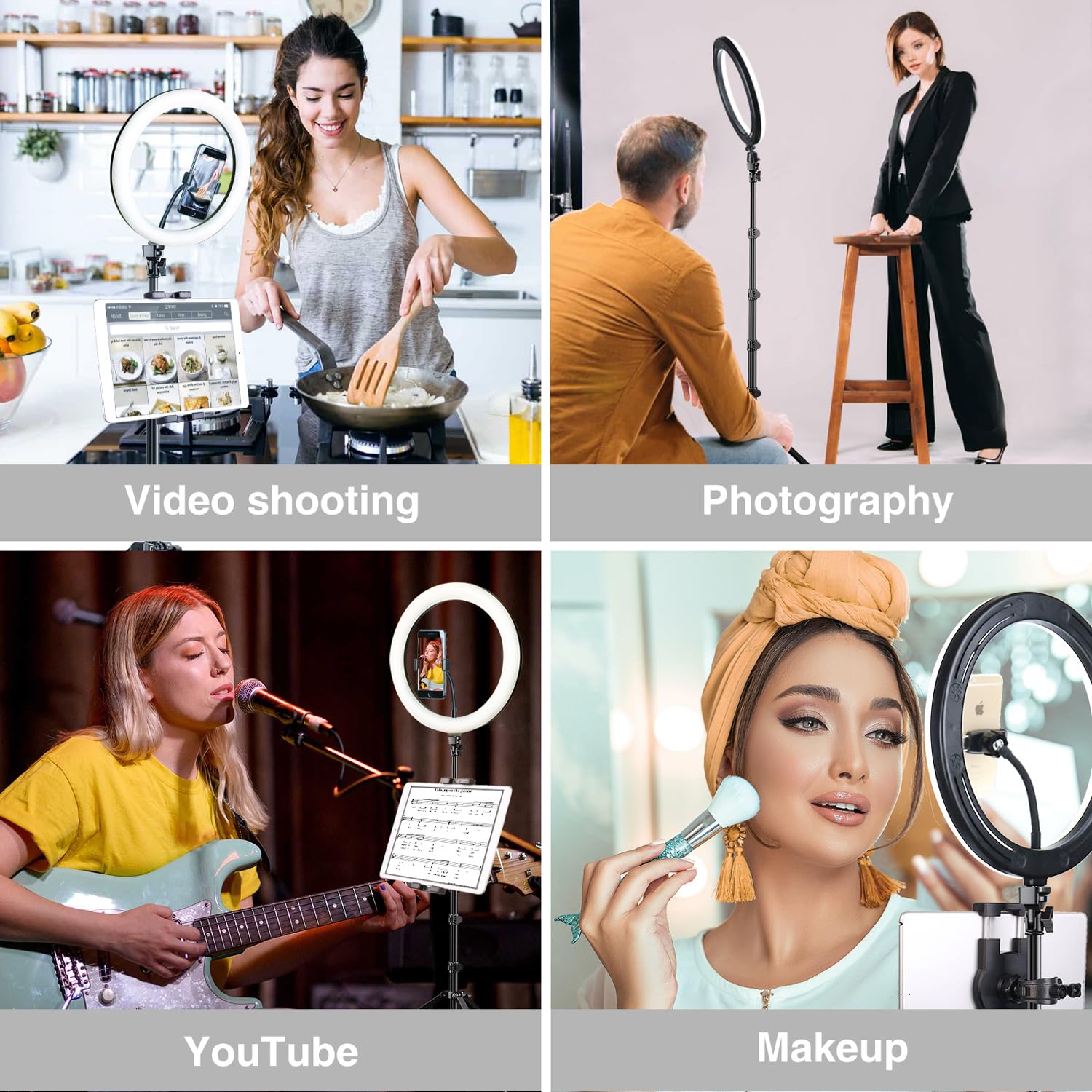 Elitehood 12’’ Ring Light with Tripod Stand (72’’ Tall) & iPad/Phone Holder, Dimmable Selfie Circle LED Lights Ringlight for Video Recording, Conference, Makeup, Laptop, Computer, Webcam, YouTube