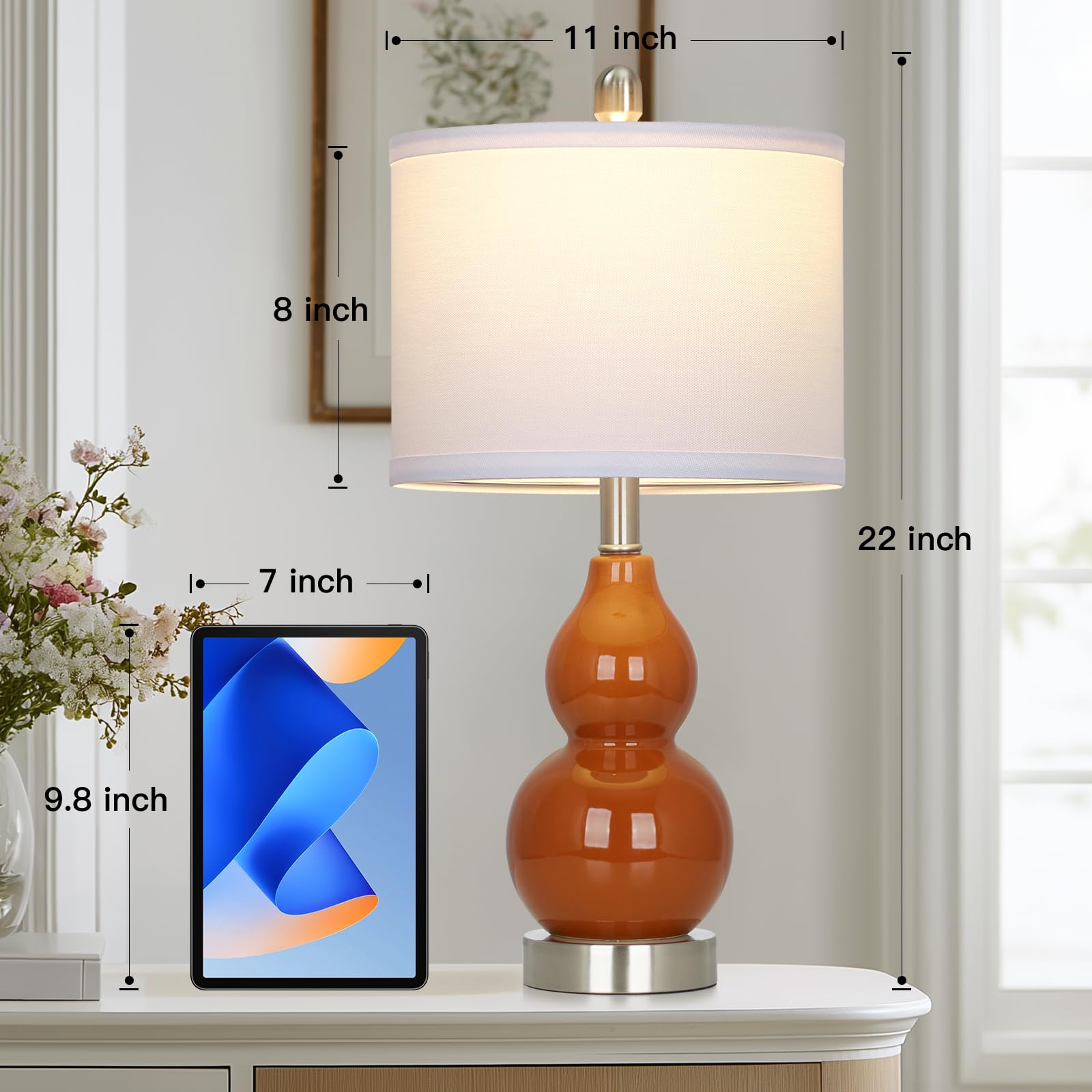 Rinweey Double Gourd Ceramic Table Lamps Set of 2, Modern Blue Bedside Lamps for Night Stand, Contemporary Nightstand Lamps for Bedroom Living Room (Bulb Included)