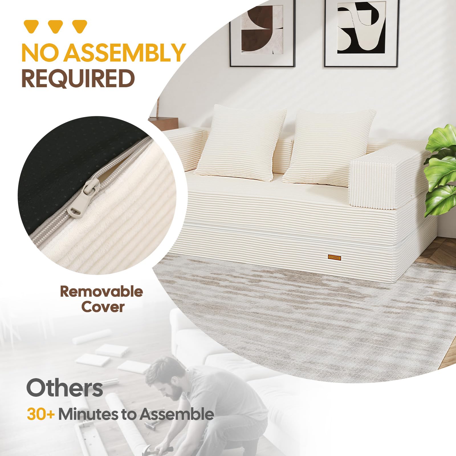 COMAX Futon Sofa Bed, 4‑in‑1 Convertible Sofa Bed, Folding Boneless Couches | Boneless Couch for living room, Fold Out Small Foldable Loveseat Floor Sleeper Mattress Lounge Space‑Saving, Ash Gray