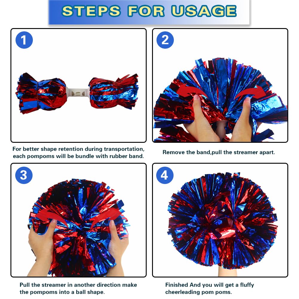 Lovecheer 2PCS/6PCS Metallic Pom Poms Cheerleading with Baton Handle Cheer Pompoms for Kids Adults Team Sports Spirit Party Cheering