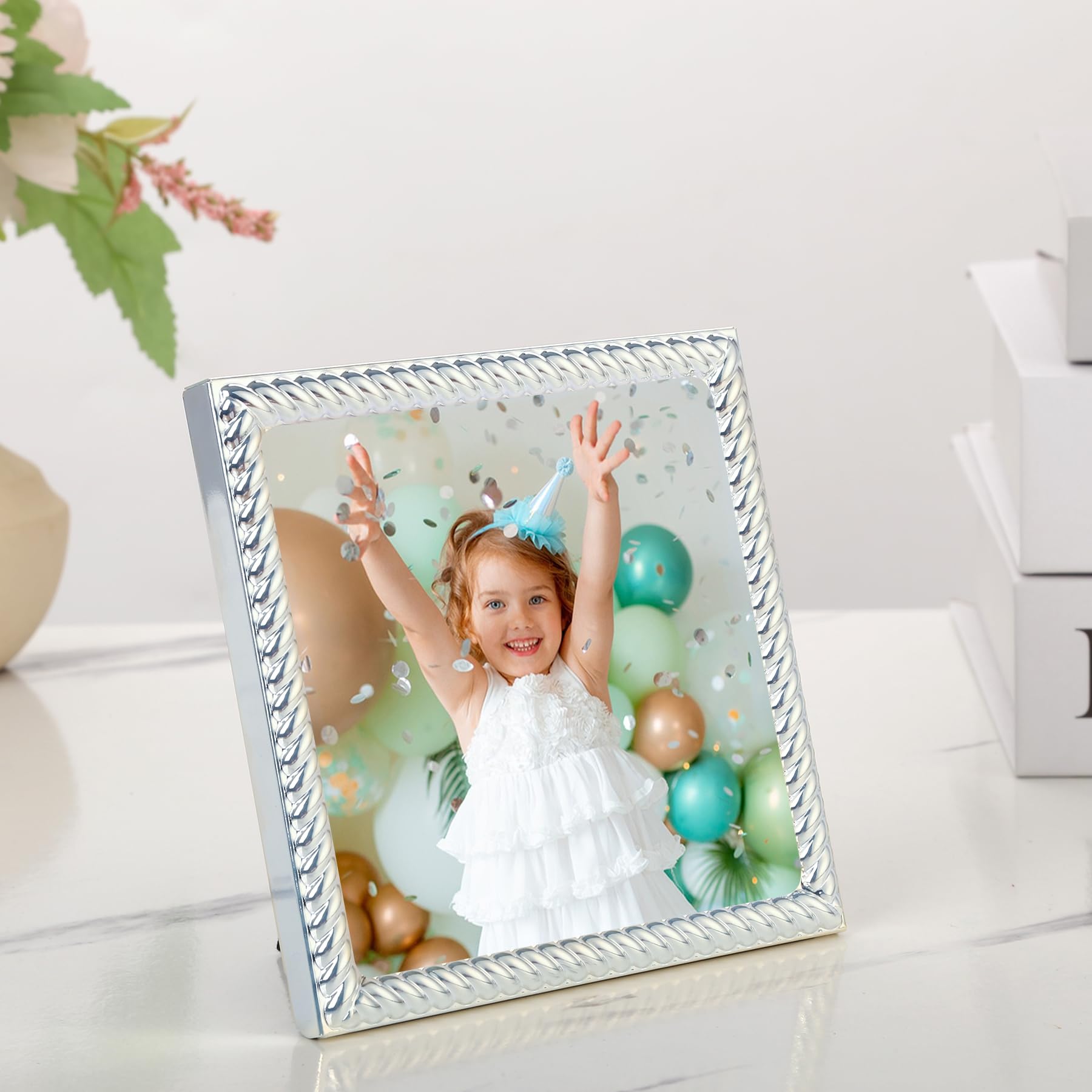4x4 Gold Rope Design Metal Picture Frame With Mat for 3x3'', Premium Velvet Backing Real Glass Front Desktop & Wall Display Elegant Home Decor