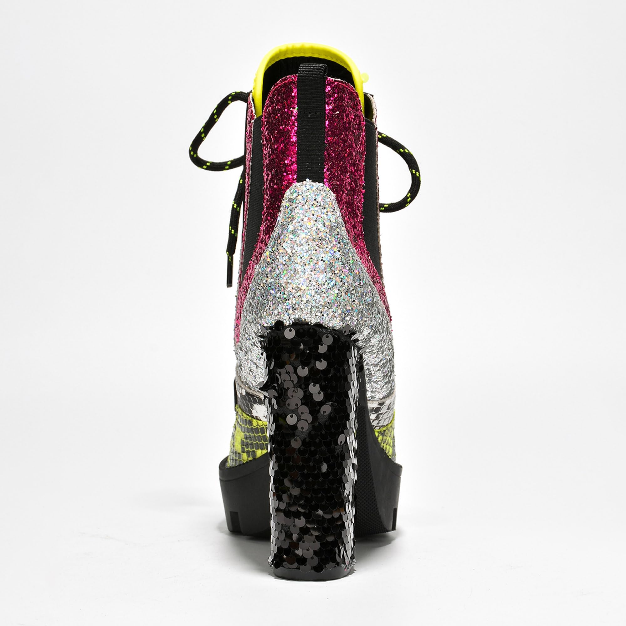 Cape Robbin Nell Heeled Boots for Women Sparkly Sequin Platform Chelsea Boots Women - Chunky Block Heels with Sequined Tongue and Heel - Stylish Glitter Ankle Boots for Women