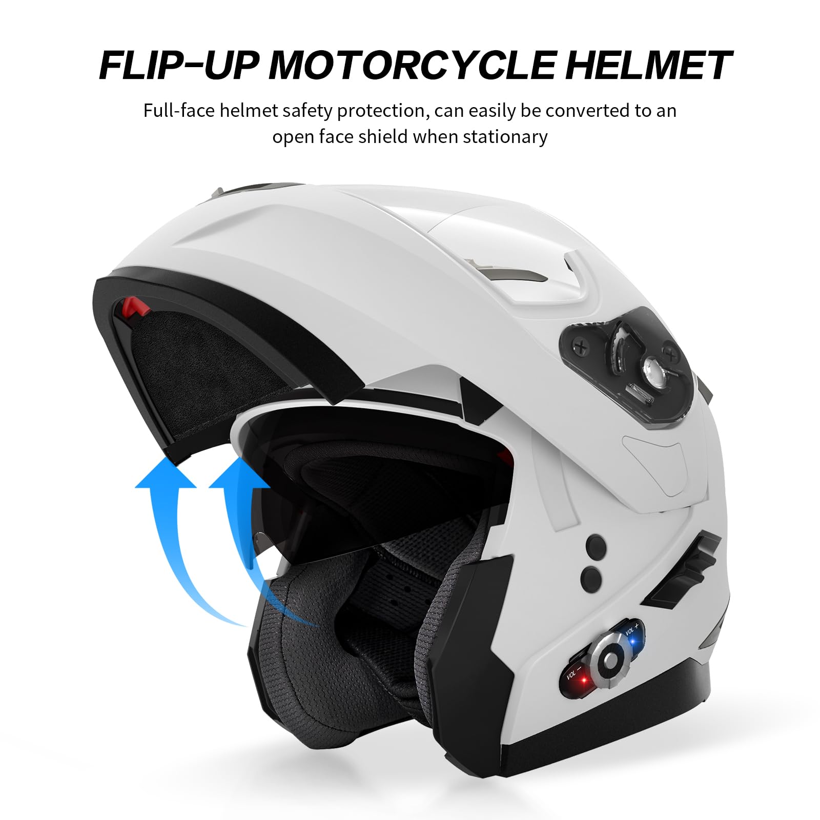 FreedConn BM2-S Bluetooth Motorcycle Helmet, Flip-Up Modular Motorbike Helmet, 500M Connectivity for 2-3 Riders, Voice Dial, Hands-Free Call, MP3, FM, DOT Certified (Medium, Gloss Black)