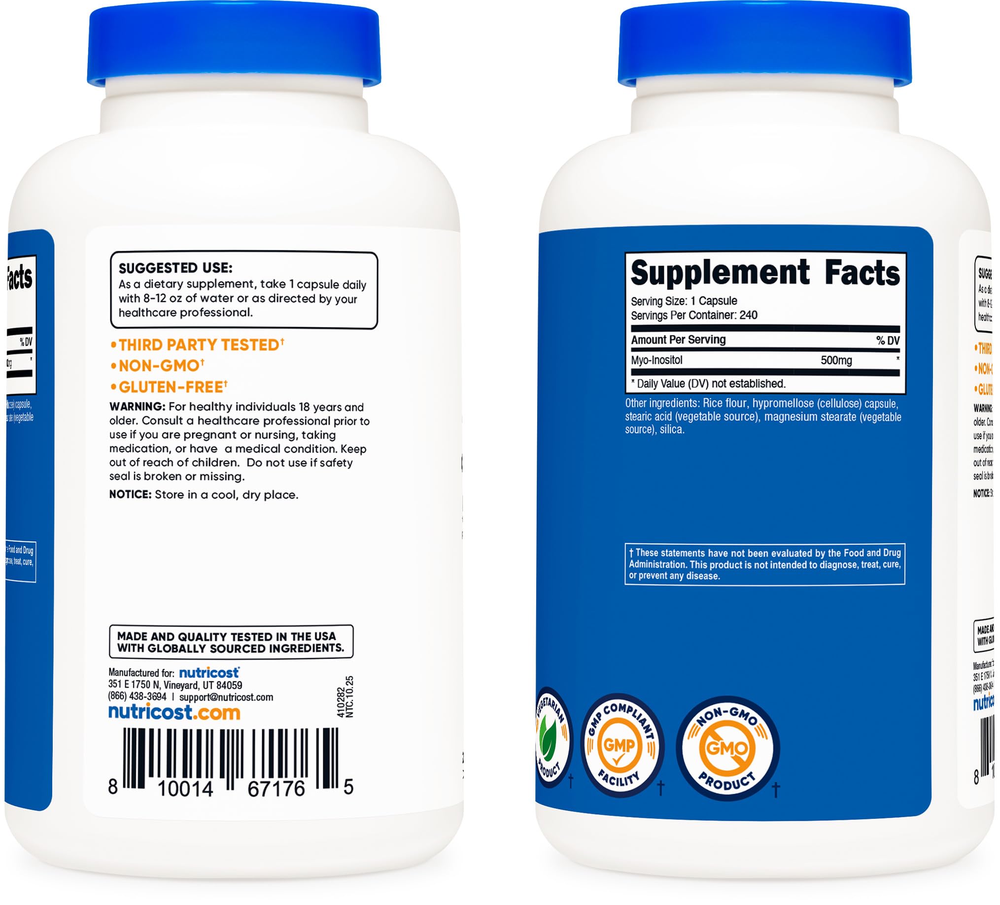 Nutricost Inositol Capsules 500mg, 240 Capsules - Veggie Capsules, Non-GMO, Gluten Free (Myo-Inositol)