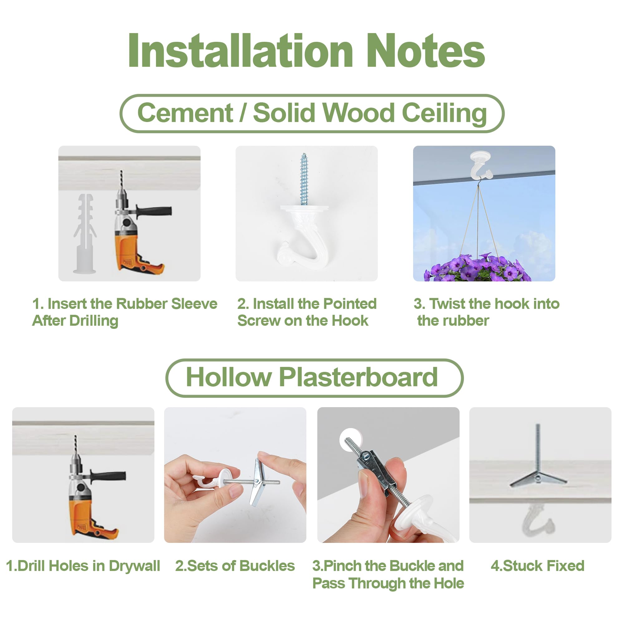 Aidoclip Ceiling Swag Hook Sets - Heavy Duty Hooks with Mounting Hardware for Hanging Plant, Ceiling or Extender Chains - Easy Install with Screws/Brackets (10 pcs - Black)
