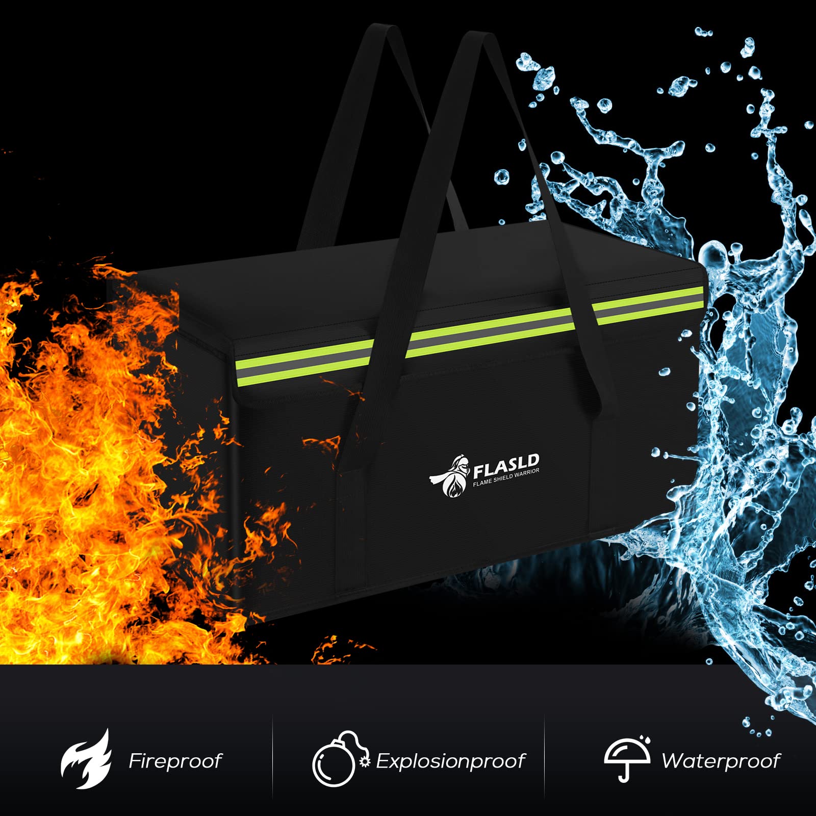 FLASLD Large Fireproof Lipo Bag for 100Ah Lithium Battery Storage and Charging, 14 x 7.8 x 9.5in Waterproof Box for Documents and Valuables