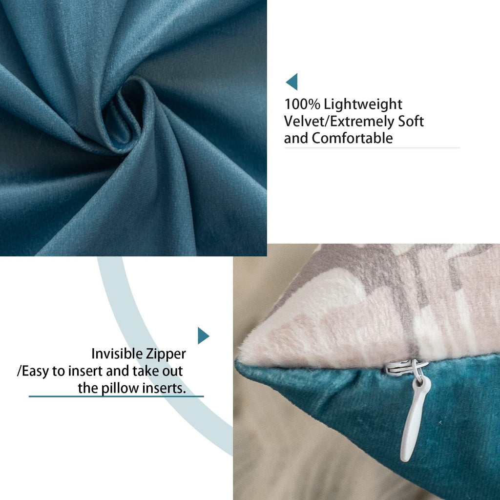 Tritard Nautical Coastal Throw Pillow Covers 16x16 Set of 2 Beach Themed Ocean Seashell Coral Starfish Velvet Couch Decorative Pillow Cases Outdoor Sofa Cushion Cover for Bedroom Living Room, Blue