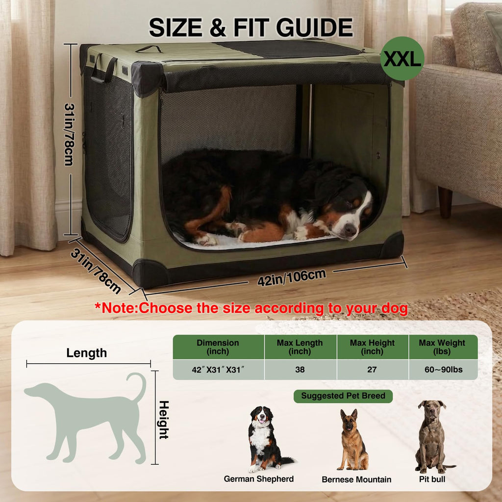 Veraste 24" L x 17" W x 17" H Collapsible Travel Dog Crate, Portable Soft Dog Kennel for Small Medium Pets up to 30 lbs, 4-Door Foldable Travel Crate with Durable Mesh & Storage Bag, Black