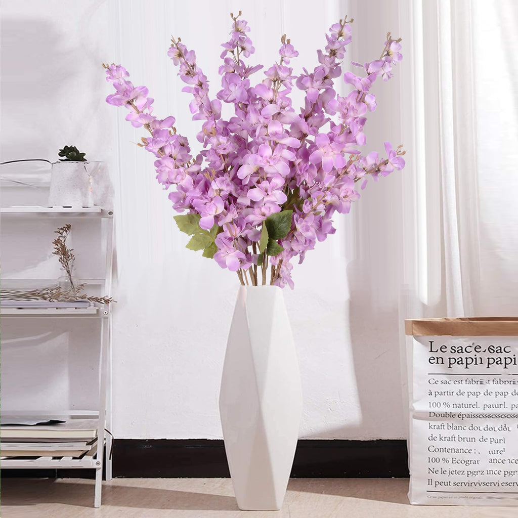 6PCS Blue Delphinium Artificial Flower Lifelike Silk Larkspur Flowers Plant 35.43" Long Stem Blossoms Fake Flowers for Tall Vase Floral Arrangements Home Table Wedding Decor(Blue)