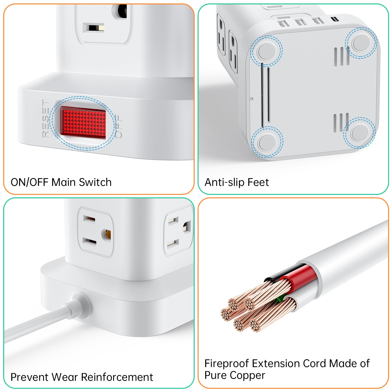 Tower Surge Protector Power Strip with 12 Outlets 4 USB (1 USB C), 6.5Feet Extension Cord with Multiple Outlets, Charging Station, Power Strip Tower, Office Desk Supplies