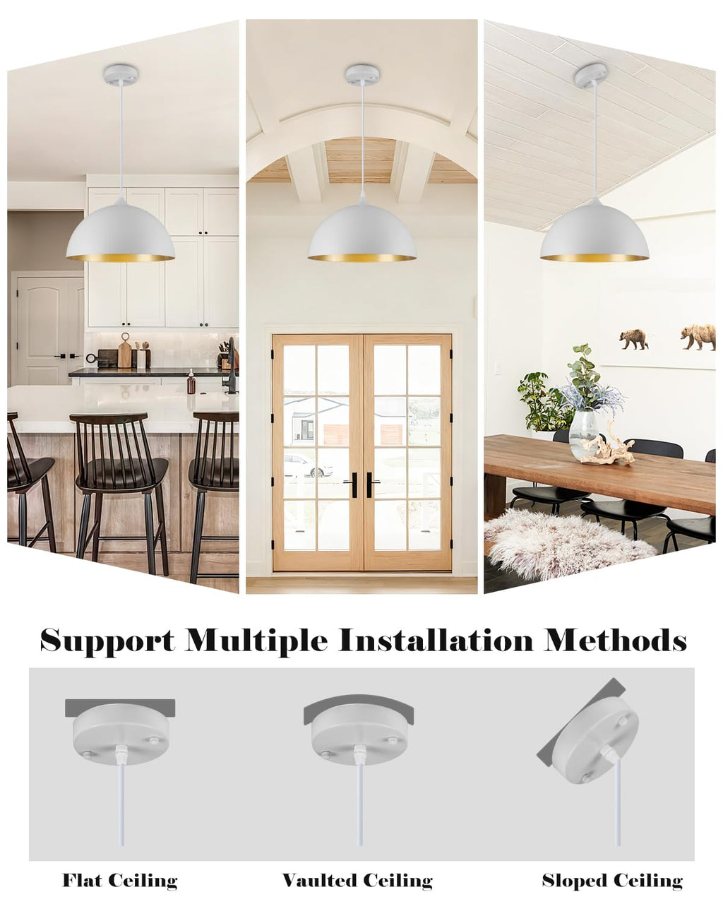 White Pendant Lights, 11.8 inch Pendant Lights Kitchen Island, Farmhouse Pendant Light Fixtures (White Inside), Industrial Pendant Lighting for Dining Room, Bedroom, Hallway (1 Pack)