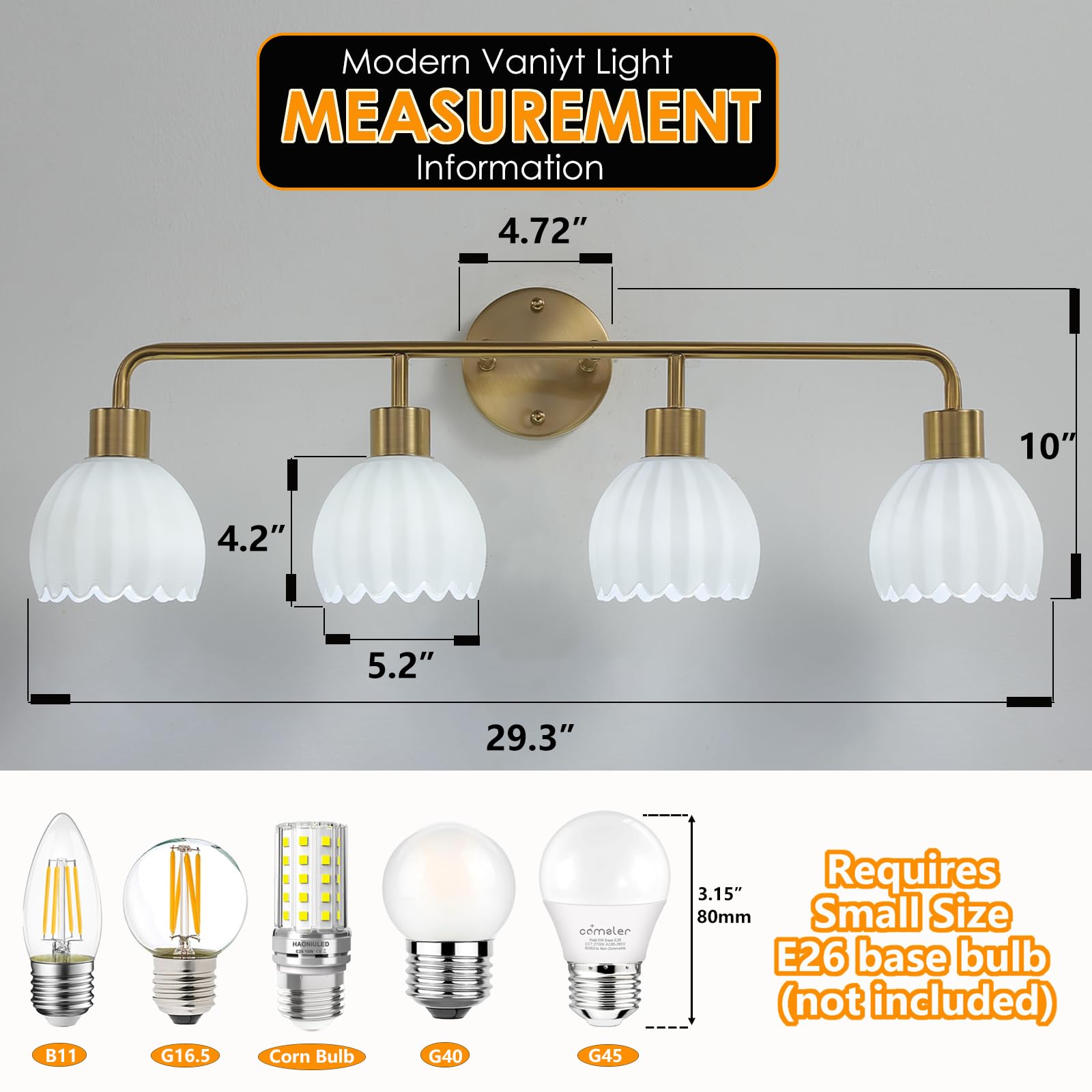 1-Light Gold Brass Bathroom Light Fixture,Wall Sconces set of 2,Brushed Gold Vanlity Light Over Mirror,Bathroom Vanity Light with White Tulip Glass Flower Shade,E26 Socket(Bulbs Not Included)