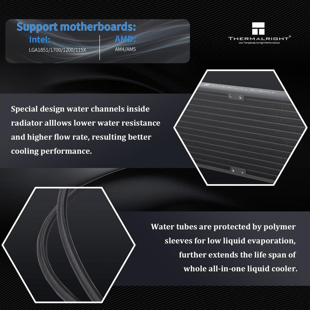 Thermalright Frozen Prism 240 Black CPU Liquid Cooler,Efficient PWM Controlled Pump 3300RPM,TL-E12 Series PWM Fan×2,Water Cooling Computer Parts,for AMD AM4/AM5,Intel LGA1150/1151/1200/1700/1851
