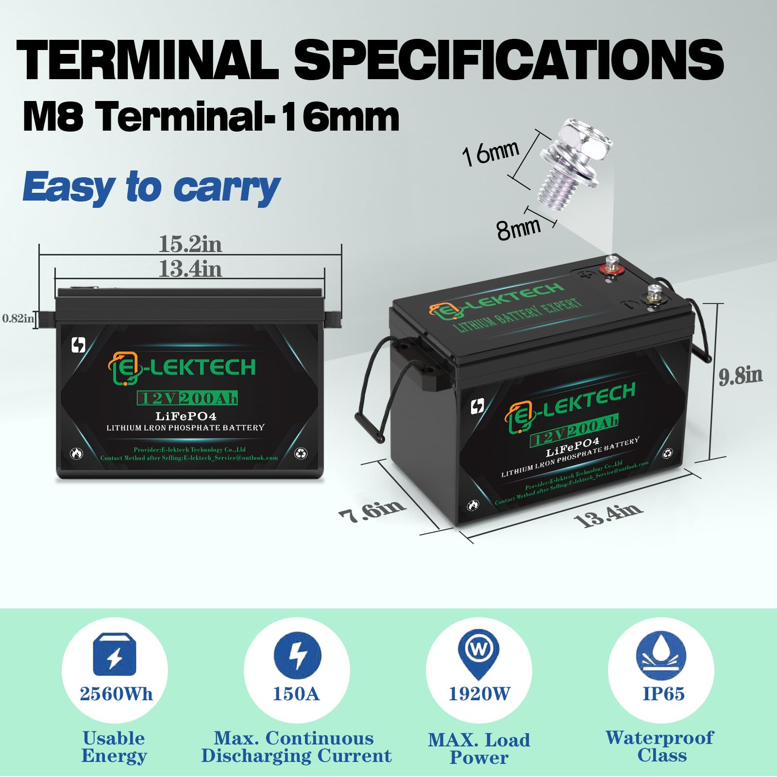 12V 200Ah LiFePO4 Lithium Battery, 8000+ Deep Cycles, Built-in 150A BMS, Max. 1920W Power Output, Perfect for Off-Grid, RV, Golf Cart, Solar Power System, Home Backup
