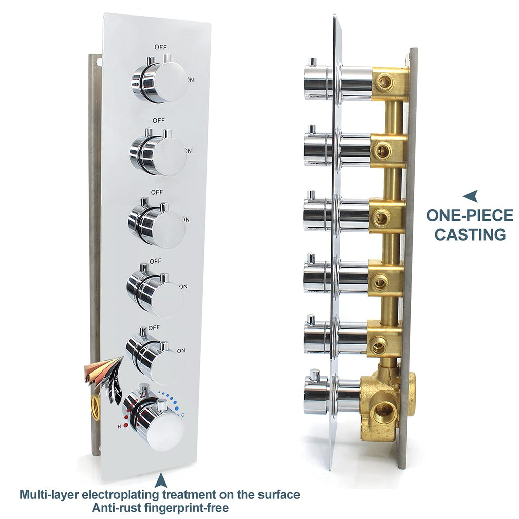 HOMEDEC 2 Way Shower Diverter Valve Brass Dual Functions Thermostatic Shower Mixing Valve Kit 3 Handle Flow Control Valve, 3/4 Inch Inlet, Can Use All Options At a Time, Matte Black