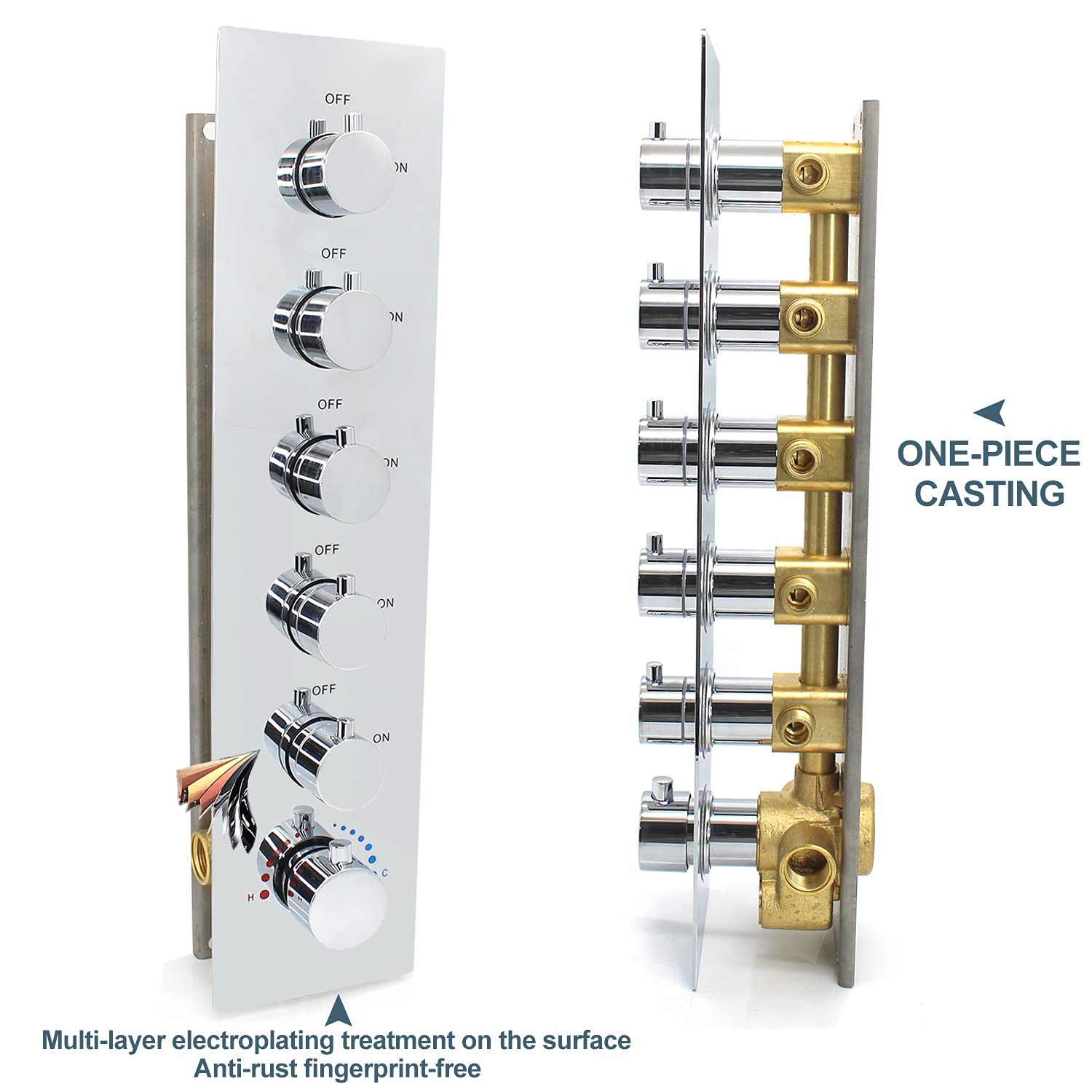 HOMEDEC 2 Way Shower Diverter Valve Brass Dual Functions Thermostatic Shower Mixing Valve Kit 3 Handle Flow Control Valve, 3/4 Inch Inlet, Can Use All Options At a Time, Matte Black