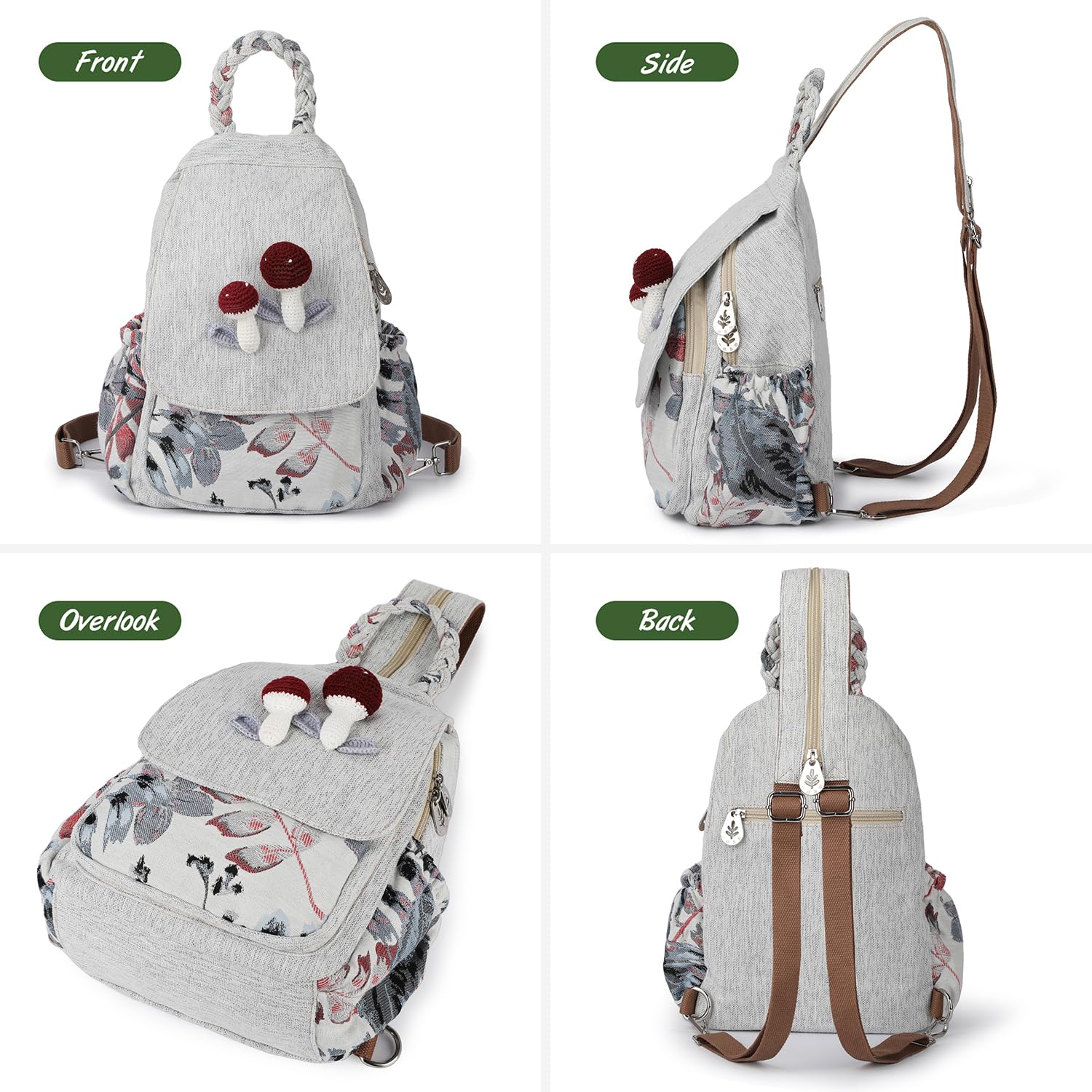 Ladys Convertible Sling Bag, Hand Craft Artisan Purse, Girls Beautiful Canvas Premium Casual Day Mini Backpack for Women (Flower Bee)