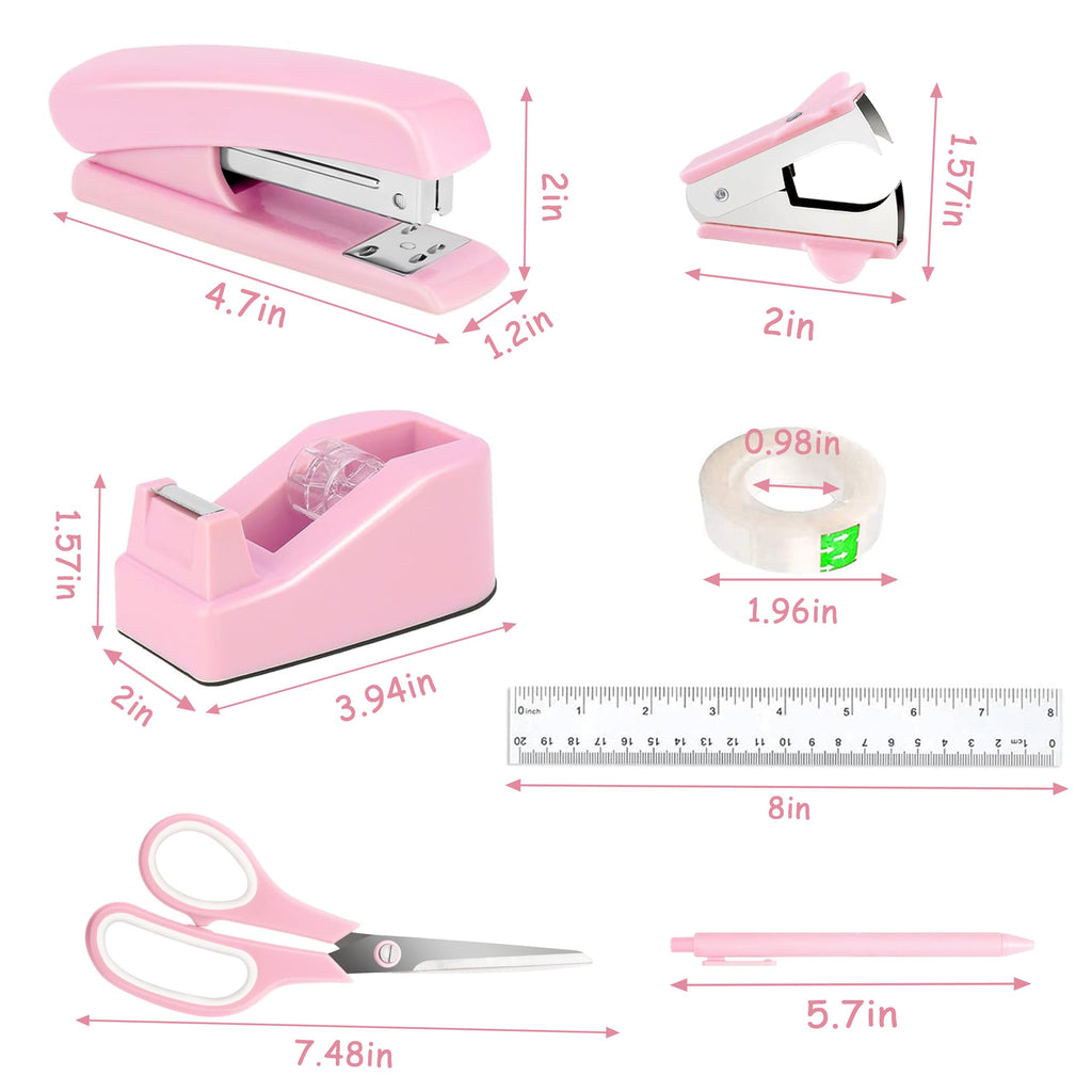 Dimonluce Office Desk Accessories, Black Office Supplies Accessories with Tape Dispenser, Stapler, Staple Remover, 1000 Staples, Tape, Clips Set, Ruler, Scissor, Pen
