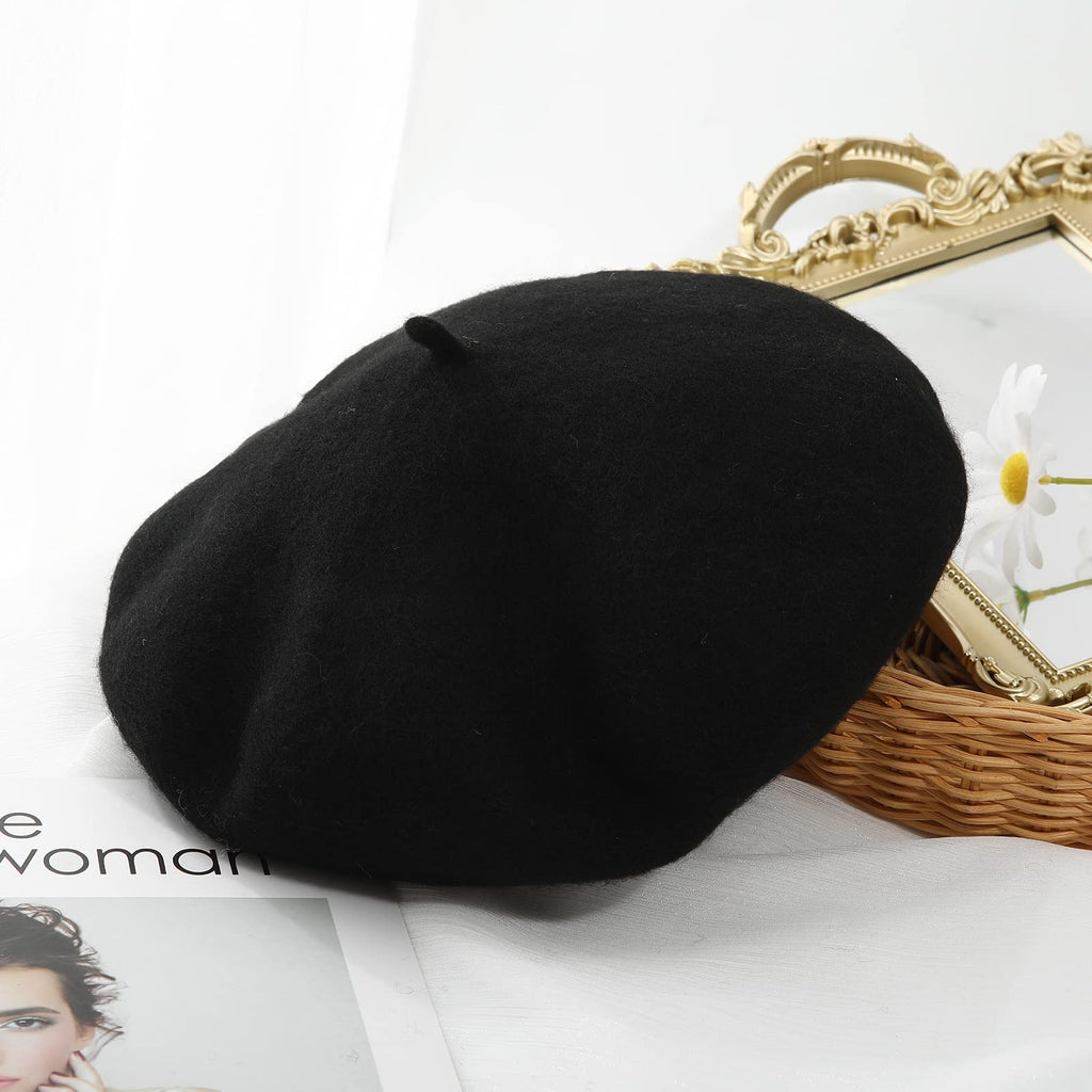 Women French Wool Beret Hats - Solid Color Classic Beanie Winter Cap