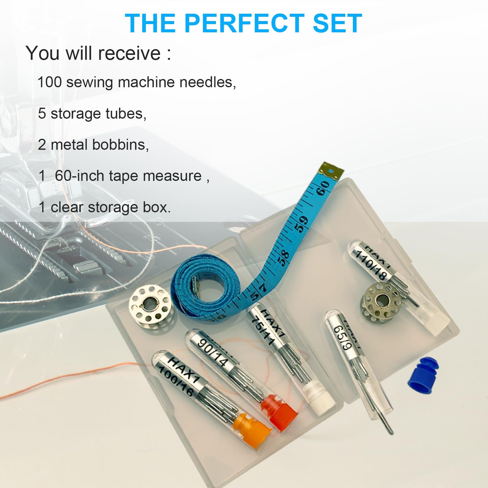 50 Pcs Universal Sewing Machine Needles HAX1 (65/9, 75/11, 90/14, 100/16 and Heavy Duty 110/18) Ideal for Various Fabrics, Compatible with Singer, Brother, Janome and Most Home Sewing Machine Brands