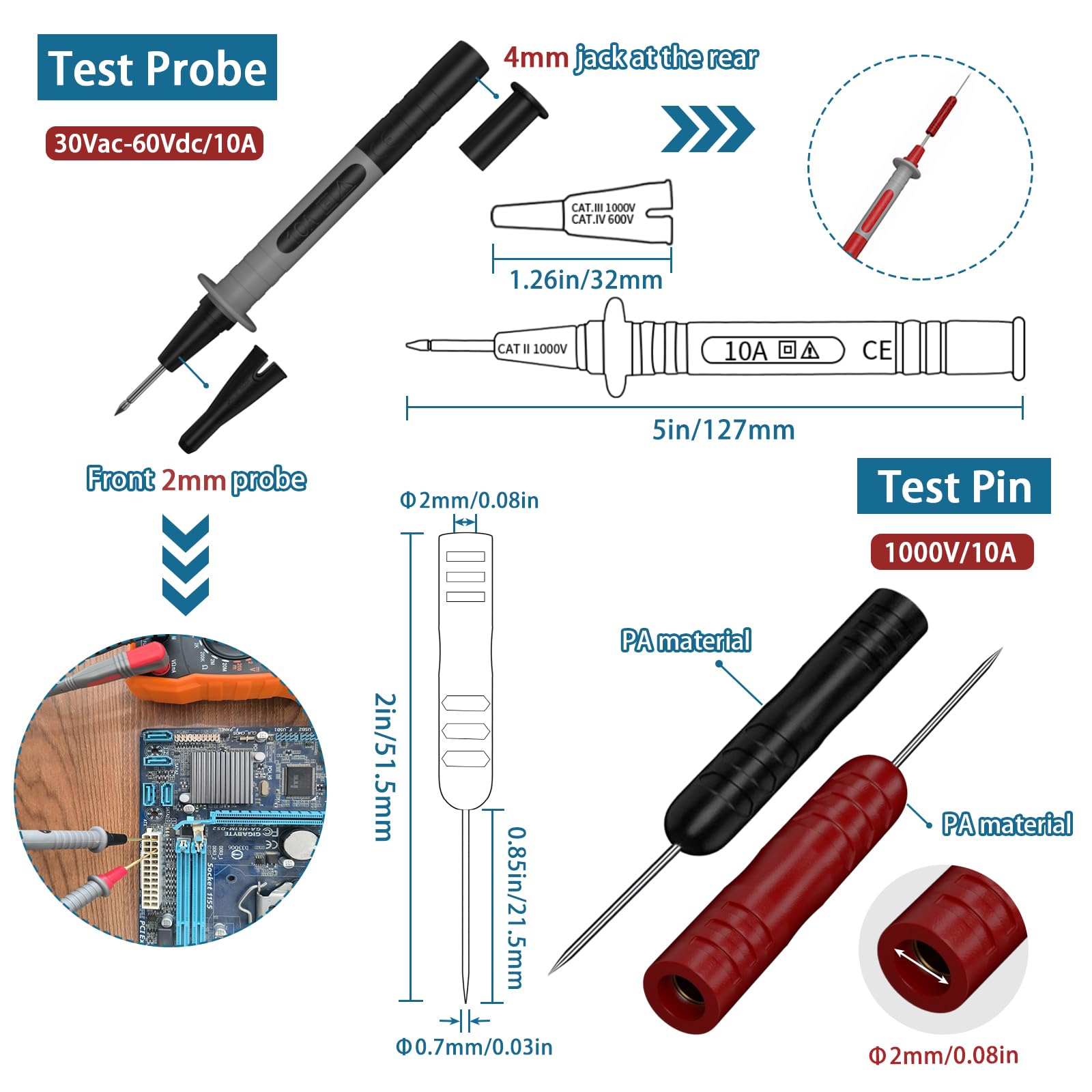12pc Multimeter Test Leads,Test Leads with Alligator Clips,Test Hook,Banana Plug Leads,Telescopic Testing Hook,Suitable for Fluke, Kaiweets, Innova Multimeter, Voltmeter, Clamp Meter