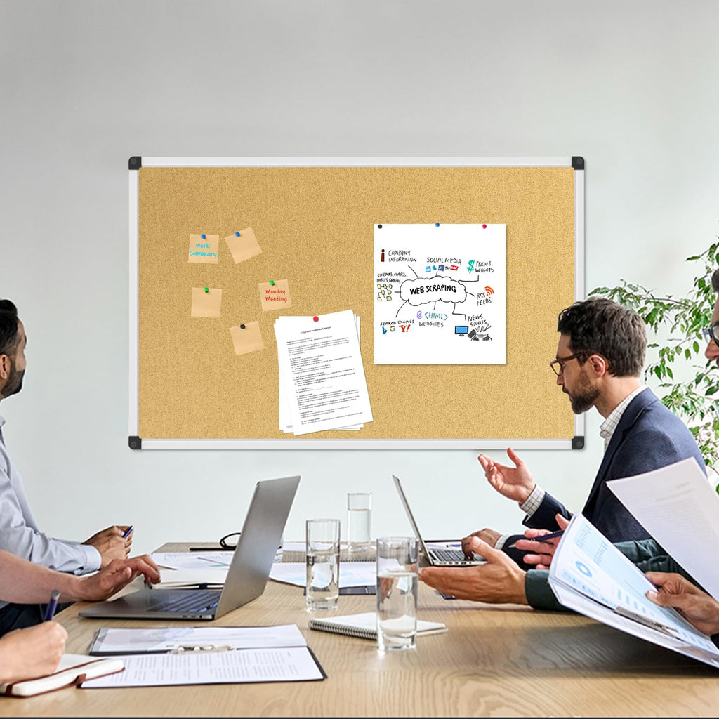 XBoard 24 x 18 Inch Wall-Mounted Office Cork Board, Notice Bulletin Board with Aluminum Frame