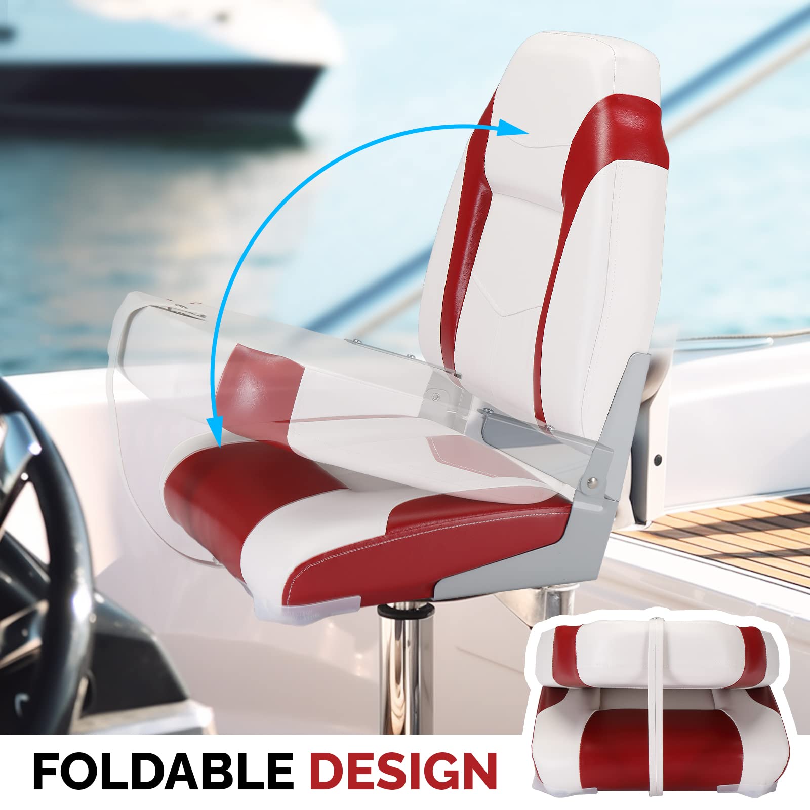 PEXMOR Boat Seats, Low/High Back, Folding, Waterproof, Captain Seat, 2 Packs (High Back-Blue & White)