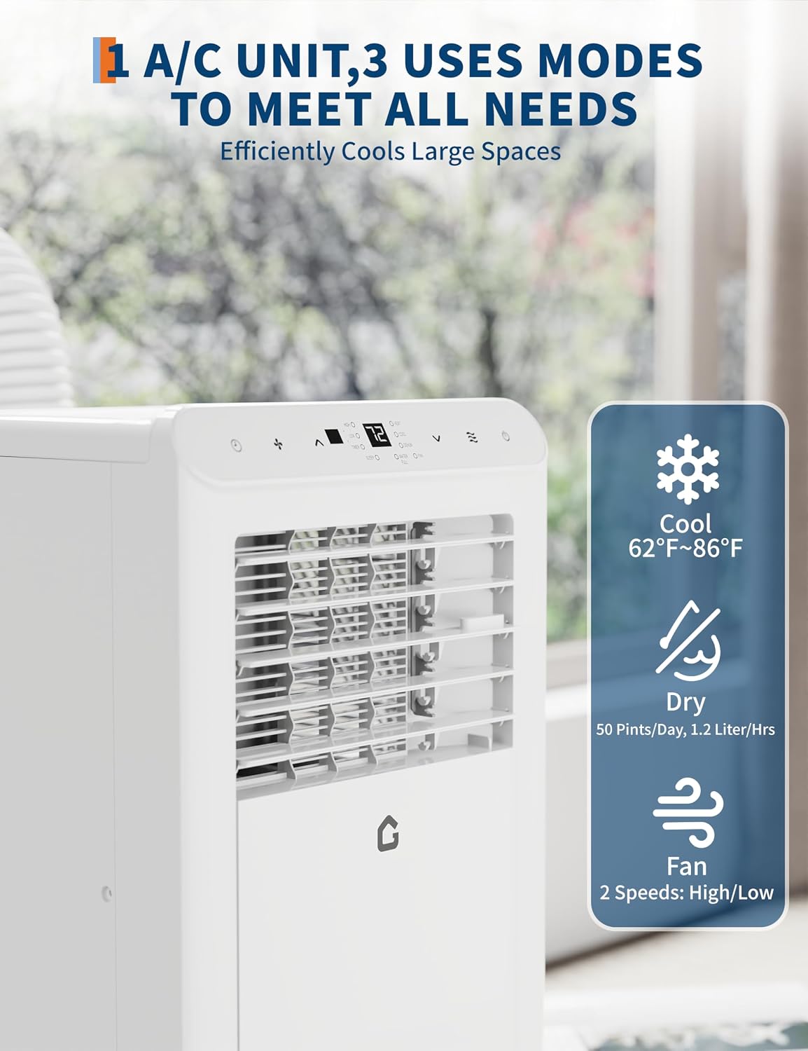 10,000 BTU Portable Air Conditioner - Portable AC Unit for Bedroom up to 450 Sq. Ft, Cooling, Fan & Dehumidifier, Floor Standing Air Conditioner, 24H Timer, Window Kit Included, Black&Grey Top Cover