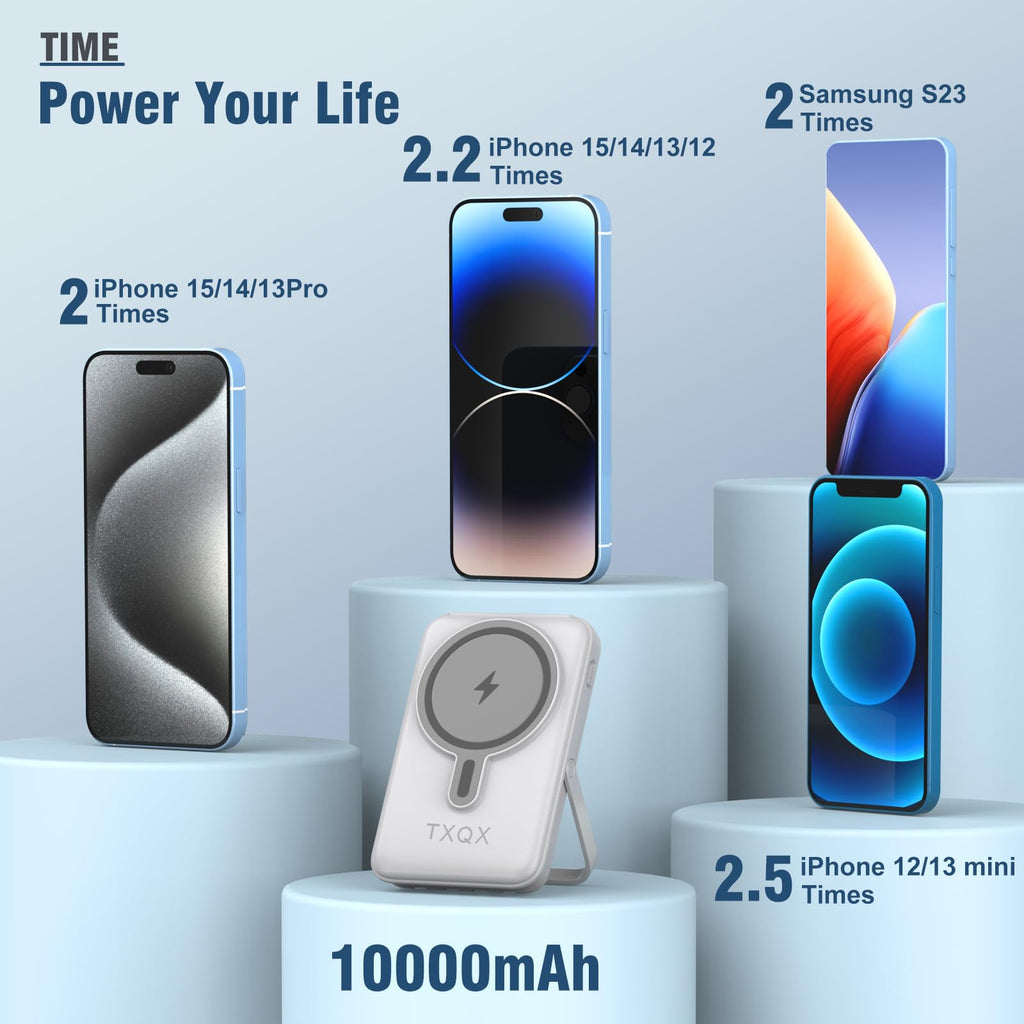 for Magsafe Battery Pack,10000mAh Magnetic Power Bank 22.5W PD Fast Charging with LED Display,Wireless Portable Charger with Built-in Cables and Stand for iPhone 17/16/15/14/13/12/Pro/Pro Max