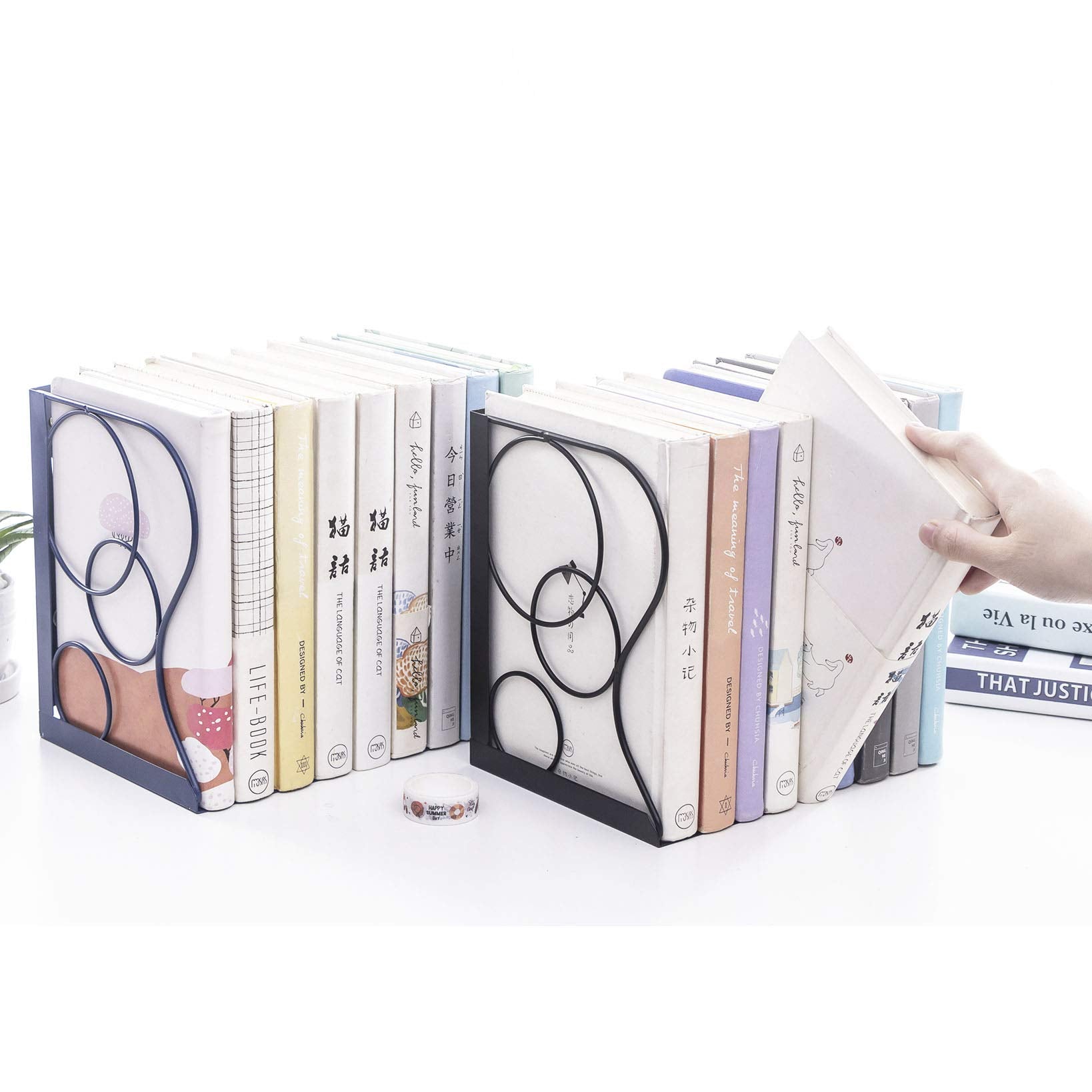 Adjustable Bookends - Nonskid Heavy Duty Book Ends for Desk - Book Stand & Organizer