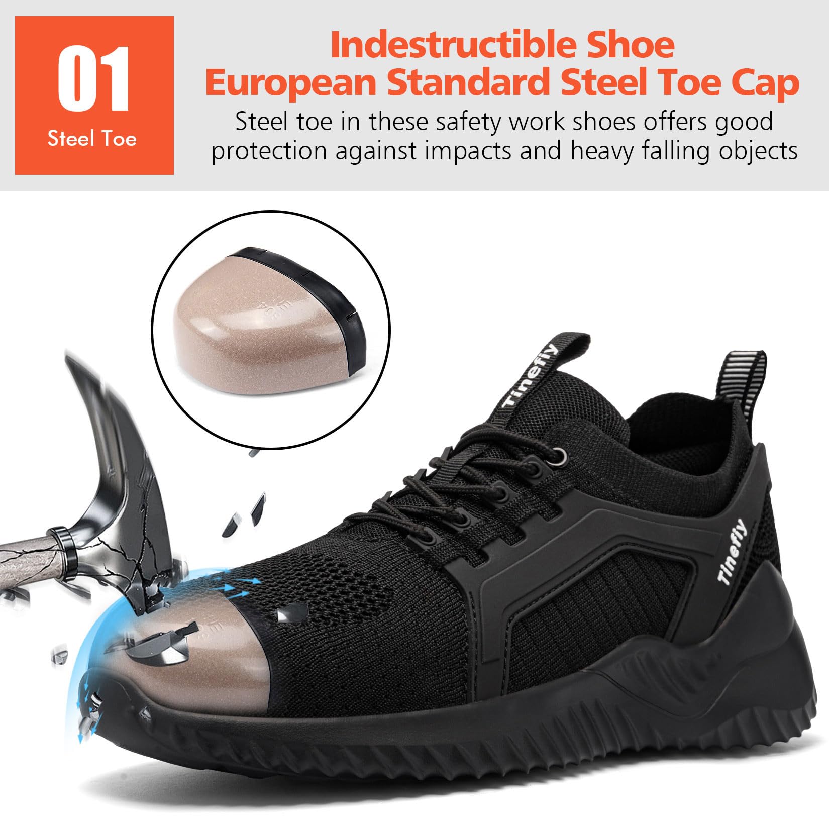 Tinefiy Steel Toe Shoes for Women Work Sneakers Lightweight Comfortable Safety Toe Slip On Puncture Proof Footwear Indestructible Shoe