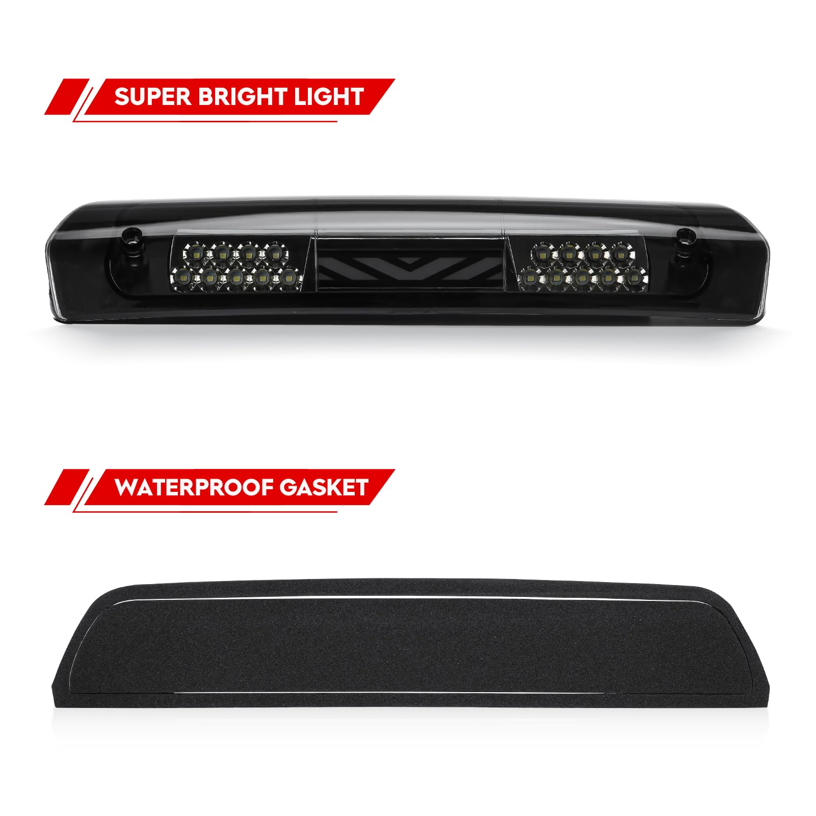 Tresound For 1994-2001 Dodge Ram 1500/2500/ 3500 Third 3rd LED Brake Light Cargo Lamp High Mount Brake Light Replacement (Black+ Smoke Lens)