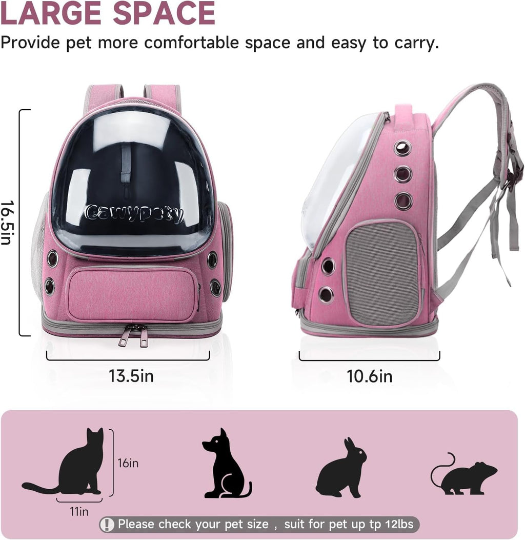 Cawypety Cat Backpack Carrier, Breathable Cat Carrier Large Space Bubble Pet Backpack for Kitty Small Dog up to 12lbs, Transparent & Foldable Pet Carrier for Travel Hiking (Black