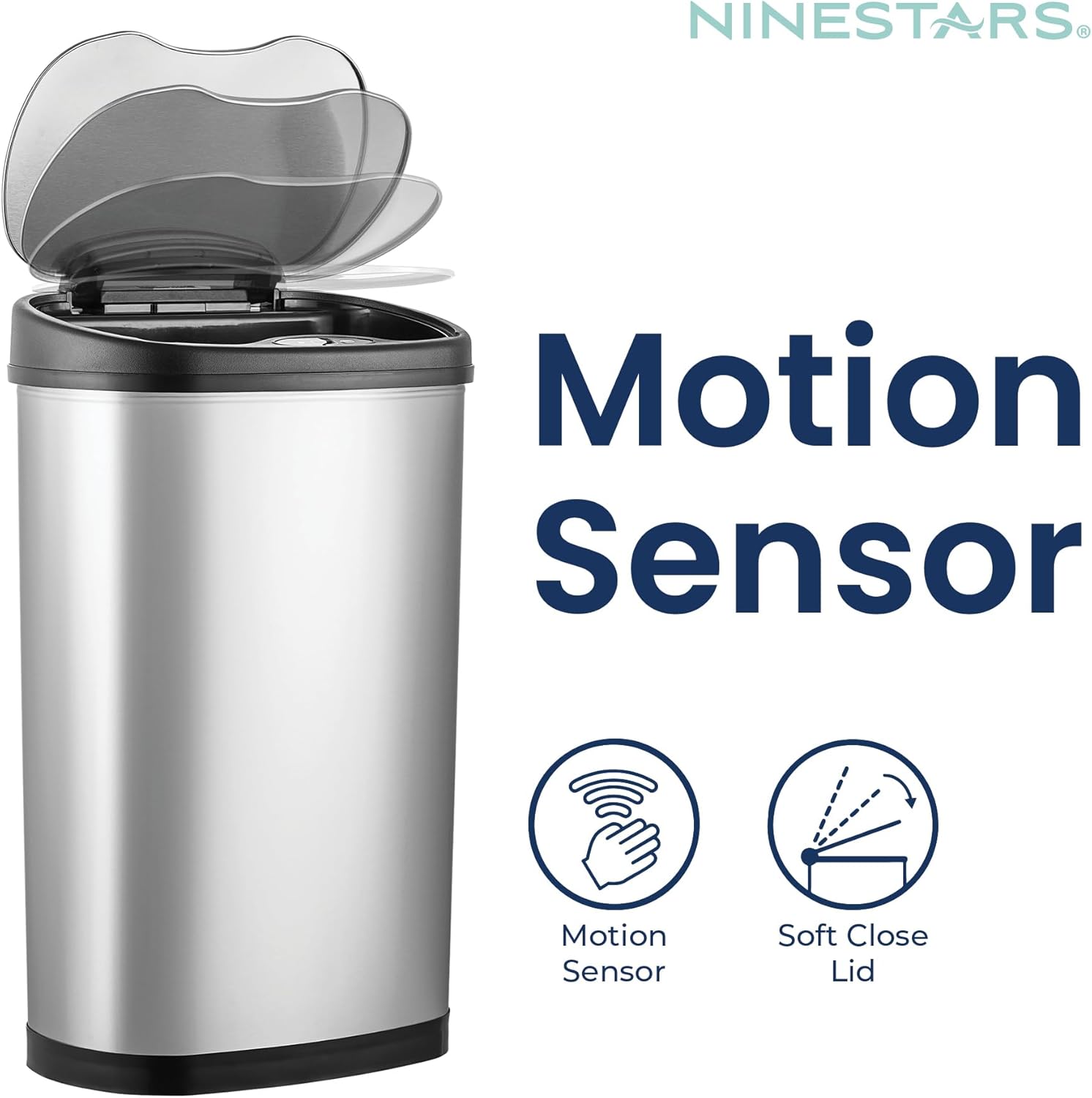 Ninestars DZT-50-13R Automatic Touchless Dual Compartment Motion Sensor Trash Can/Recycler, 13 Gal 50L, Stainless Steel Base (Oval, Black/Silver Lid)