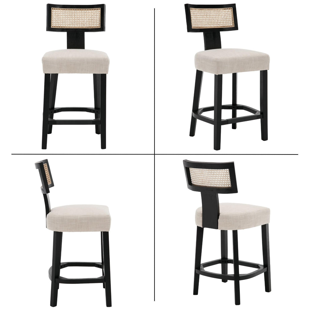 Farmhouse 30'' Extra Tall Bar Stools Set of 2 Modern Counter Height Barstools with Backs Rustic Wood Bar Stools Linen Upholstered Counter Chairs Kitchen Island Stool Chairs with Wood Frame, Beige