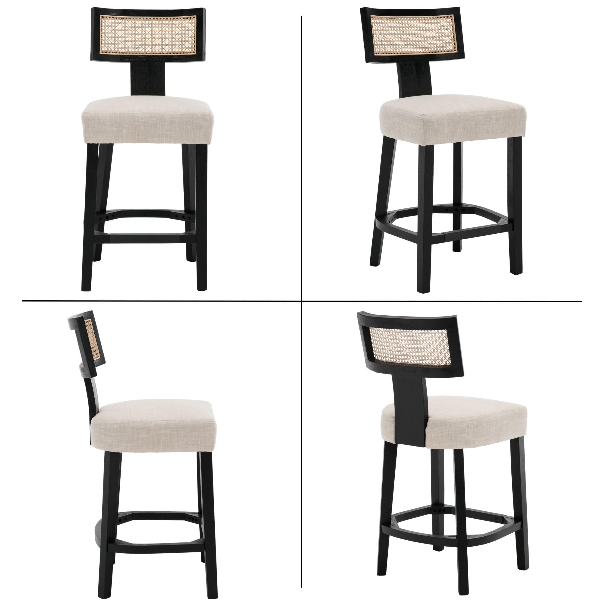 Farmhouse 30'' Extra Tall Bar Stools Set of 2 Modern Counter Height Barstools with Backs Rustic Wood Bar Stools Linen Upholstered Counter Chairs Kitchen Island Stool Chairs with Wood Frame, Beige