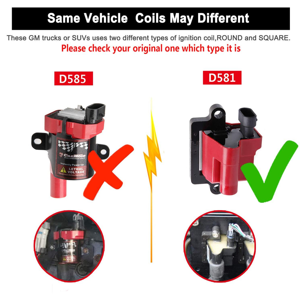 BANG4BUCK 8Pcs UF271 D581 Ignition Coil Pack Compatible With Cadillac Chevy GMC Sierra Suburban Escalade Avalanche Silverado 4.8L 5.3L 6.0L 8.1L (SQUARE)