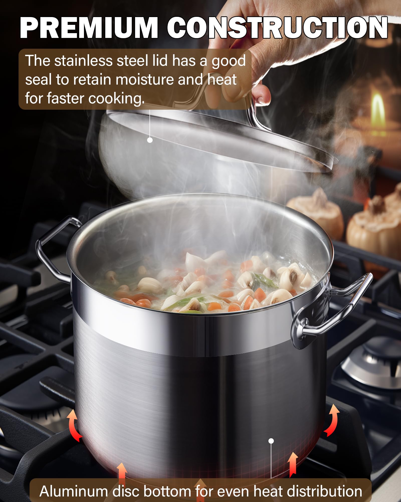 Cooks Standard Professional 6 Quart Stock Pot with Lid, Stainless Steel Dutch Oven Pot